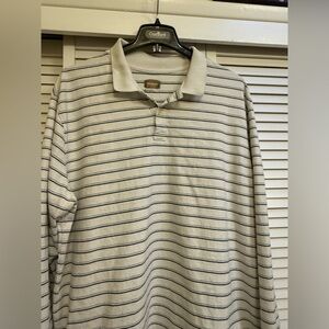 Men’s Foundry 2XLT Polo Shirt with Classic Stripes White with blue & gray strips